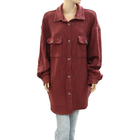 By Anthropologie Knit Shacket Shirt Tunic Top Buttondown Solid Cotton XS 275695 - Picture 5 of 8